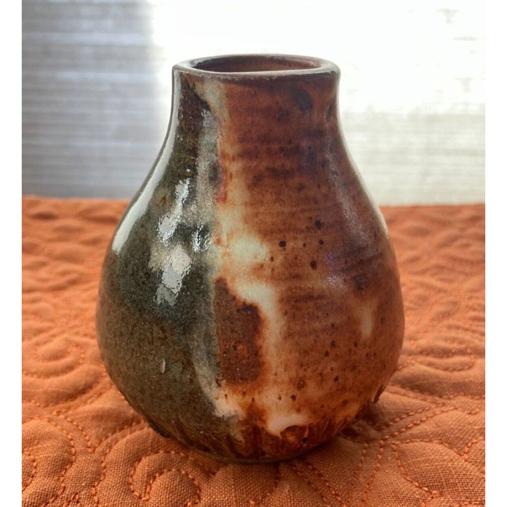 Vintage Studio Art Pottery DRIP GLAZE VASE Signed by Artist 1990
